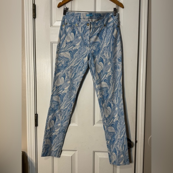 J. McLaughlin Pants - J. McLaughlin Lexi Jean Women’s 8 Blue White Marbled Swirl Skinny Excellent